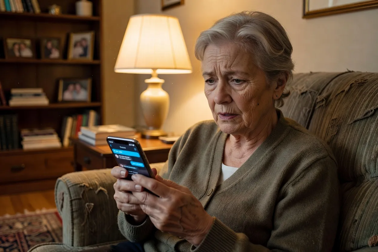 Personne âgée recevant un appel téléphonique suspect
