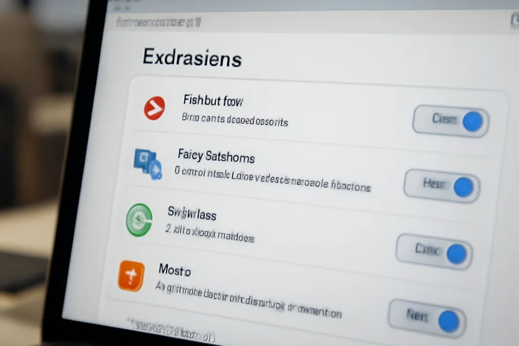 Ecran de navigateur affichant une liste d’extensions installees
