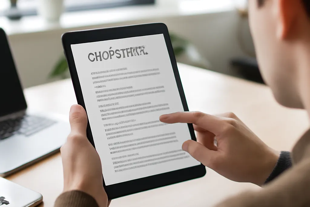 Personne consultant un glossaire de sécurité numérique sur tablette
