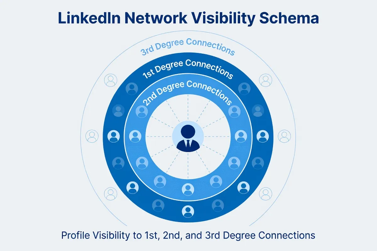 Schéma arborescent illustrant qui peut voir votre profil LinkedIn selon les niveaux de connexion et les paramètres de visibilité