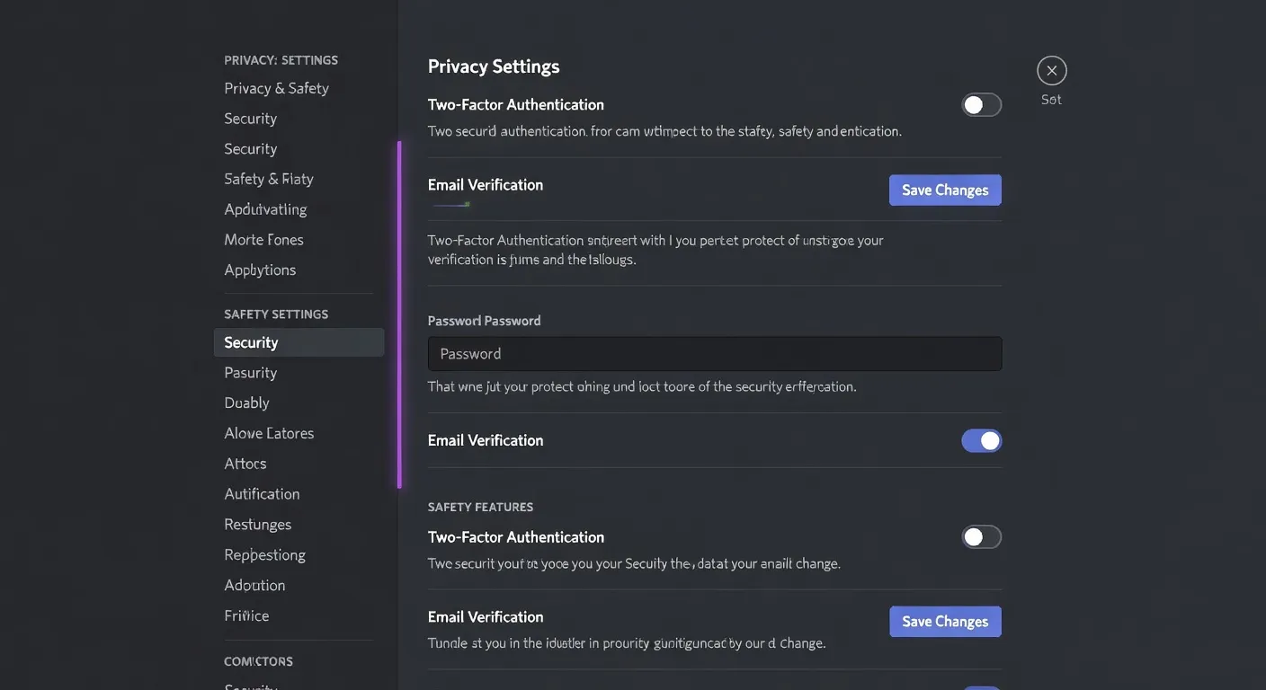 Illustration éditoriale montrant l'interface Discord avec les paramètres de sécurité ouverts et la section double authentification mise en évidence, interface sombre caractéristique de Discord