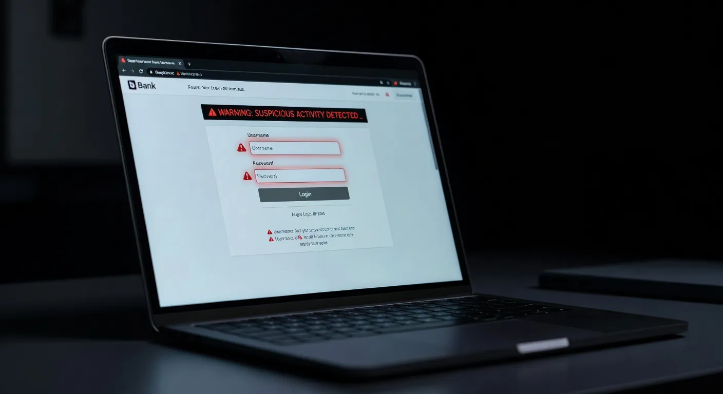 Capture d'écran type d'une fausse page de connexion bancaire atteinte depuis un smishing